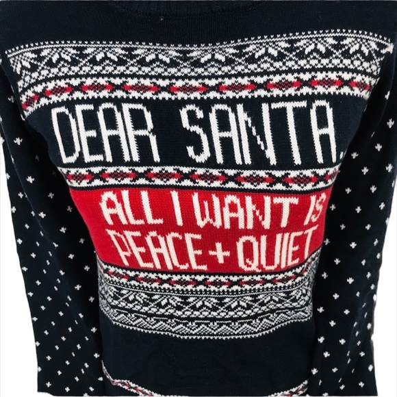Jingles & Joy Dear Santa...All I Want Is Peace and Quiet Sweater, Navy, Large - Picture 2 of 6